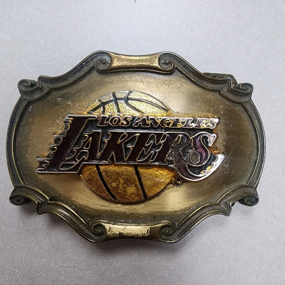 Vintage Los Angeles Lakers Western Belt Buckle 1978 Raintree 3D Purple Gold